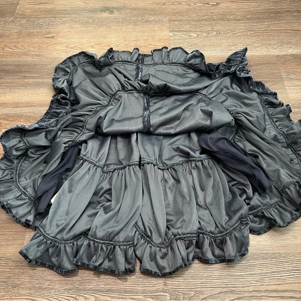 Free People Pleated Plush Swing Dress in Rare Night Navy Blue Velour - Picture 7 of 9